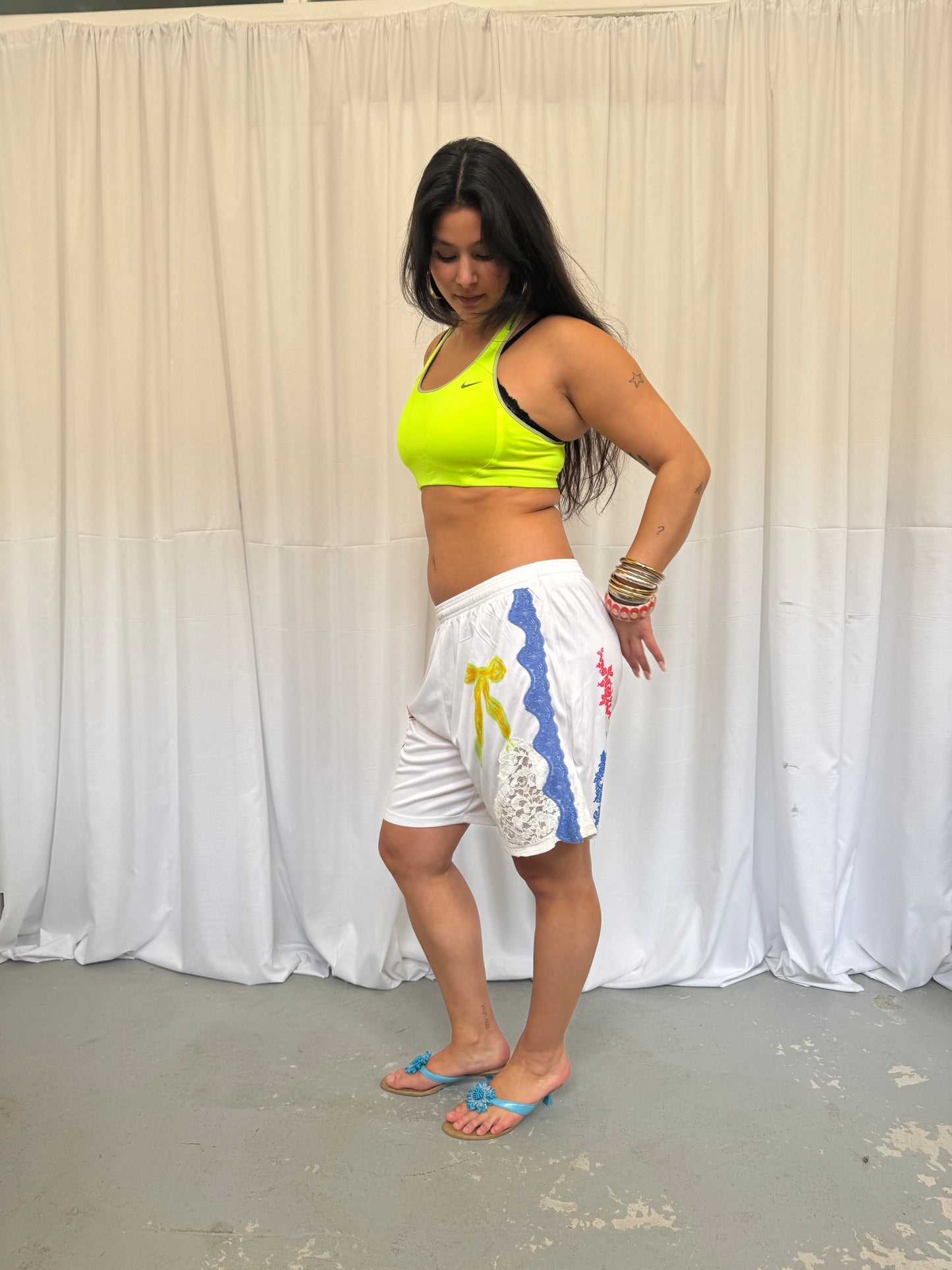 White Shorts with Blue Lace