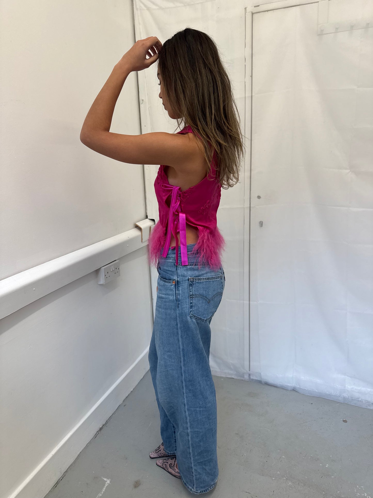 Pink Fluffy Trim Top