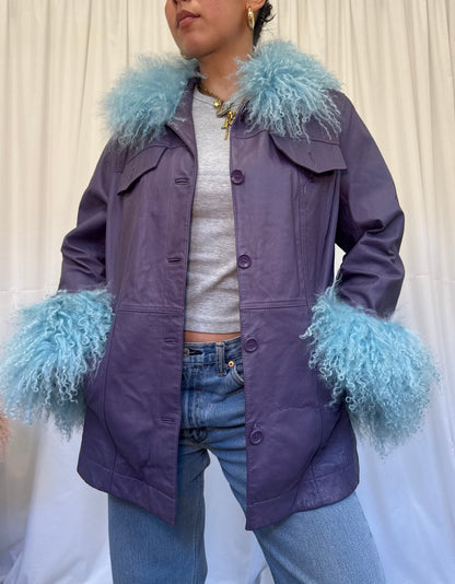 Purple Leather Jacket with Blue