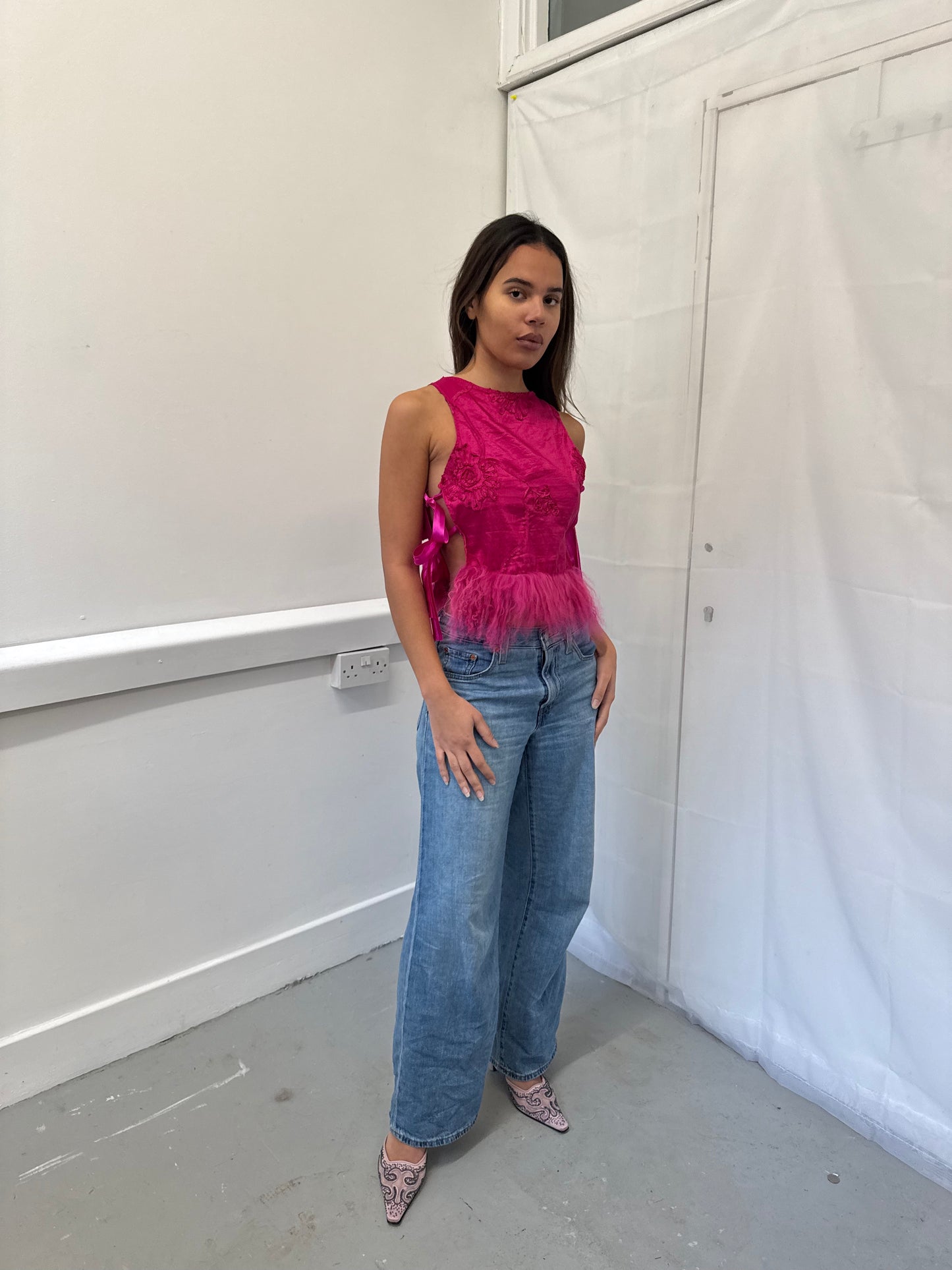 Pink Fluffy Trim Top