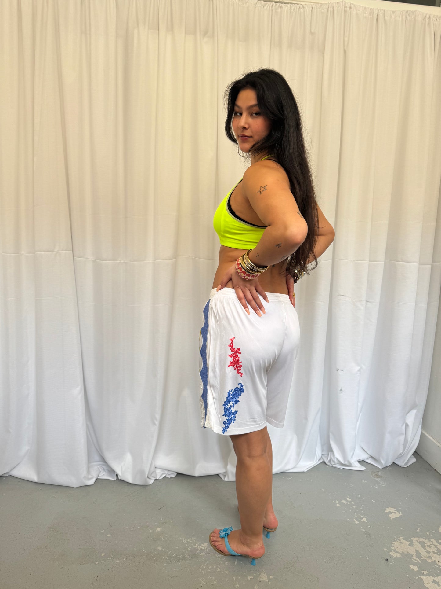 White Shorts with Blue Lace