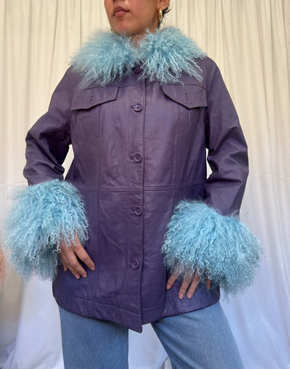Purple Leather Jacket with Blue