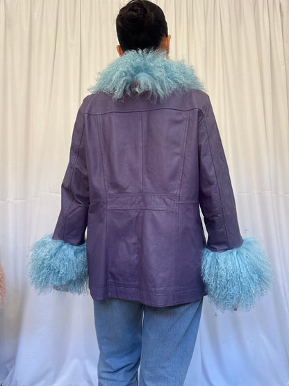 Purple Leather Jacket with Blue