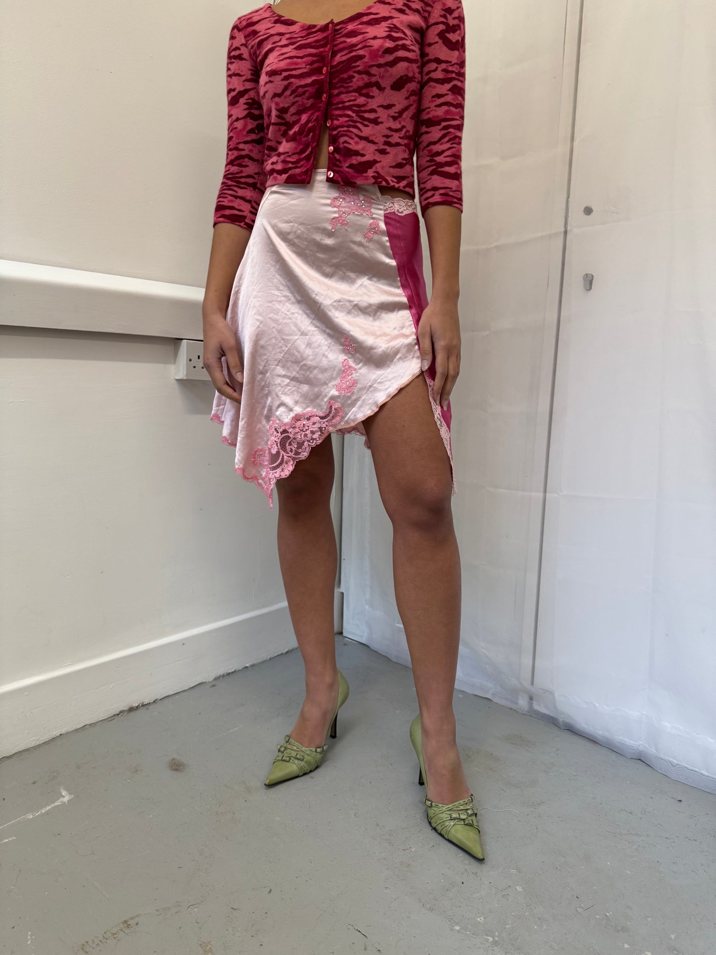 Upcycled pink lace skirt