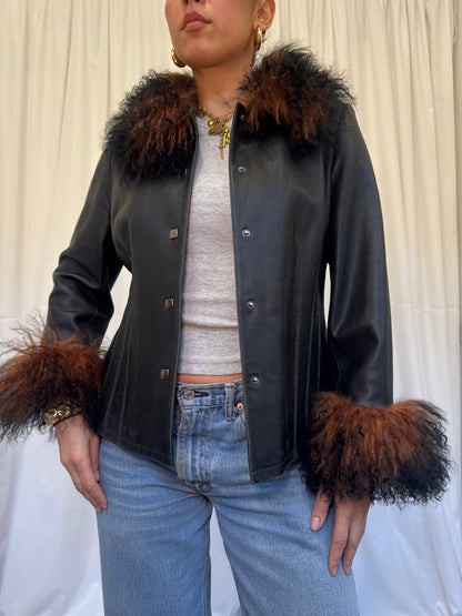 Black Leather Jacket with Ombre Brown
