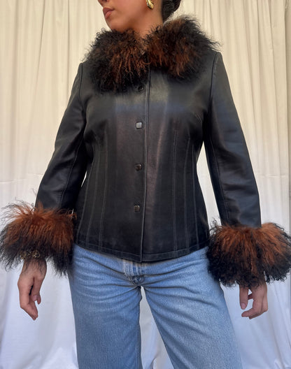 Black Leather Jacket with Ombre Brown