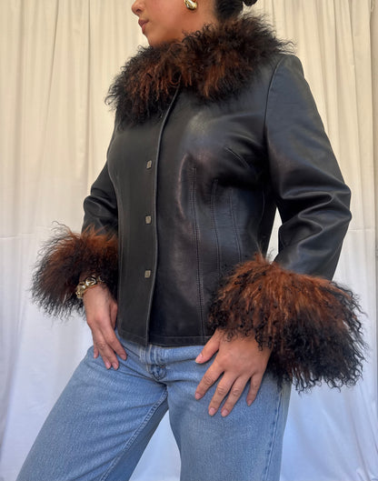 Black Leather Jacket with Ombre Brown