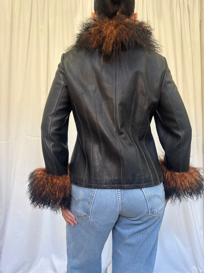 Black Leather Jacket with Ombre Brown