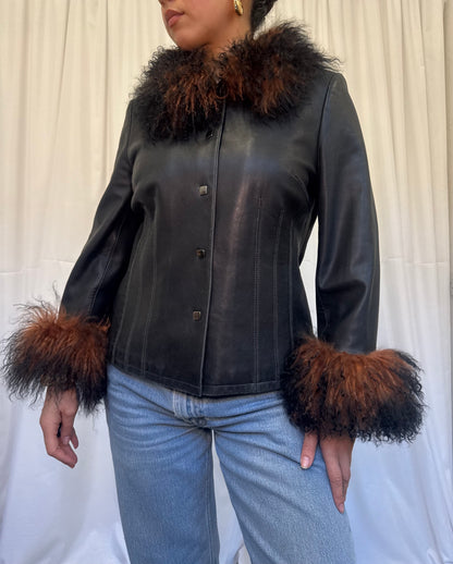 Black Leather Jacket with Ombre Brown