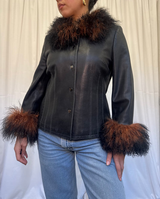Black Leather Jacket with Ombre Brown