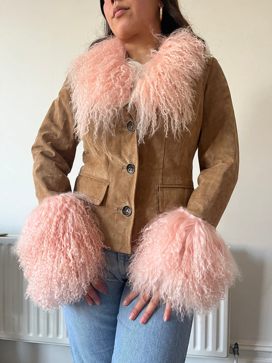 Mocha and pink suede jacket