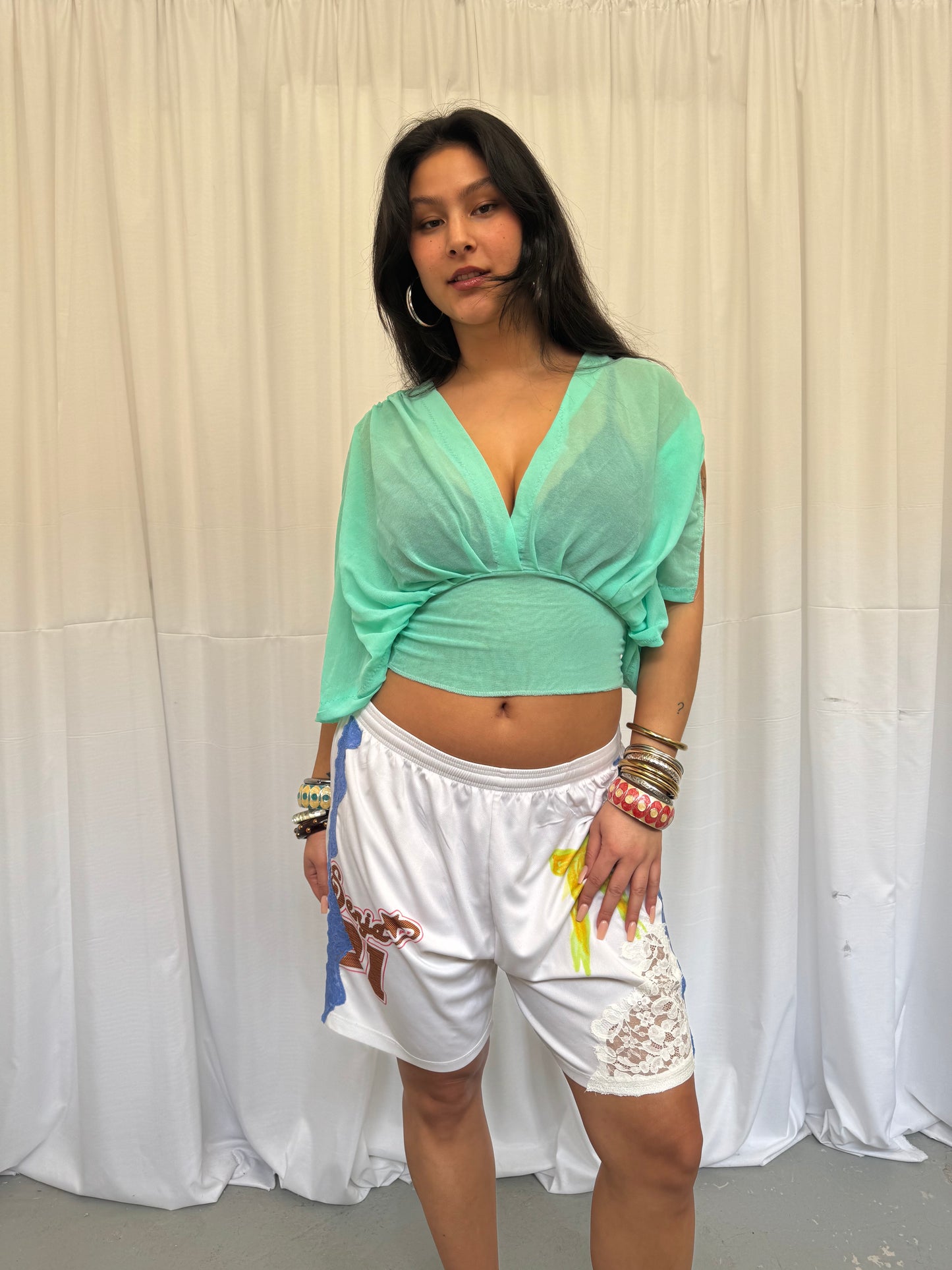 White Shorts with Blue Lace