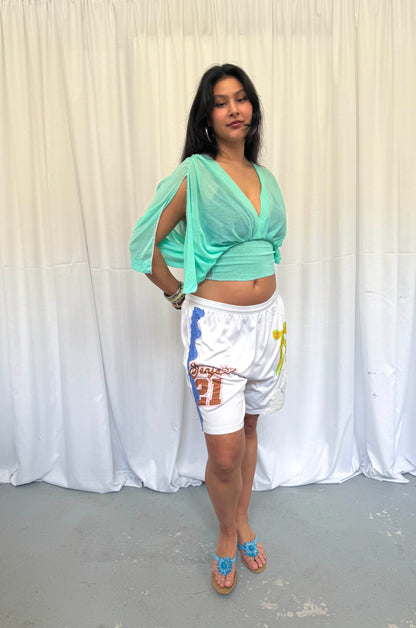 Sea-foam Turquoise Mesh Drape Top