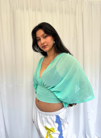Sea-foam Turquoise Mesh Drape Top