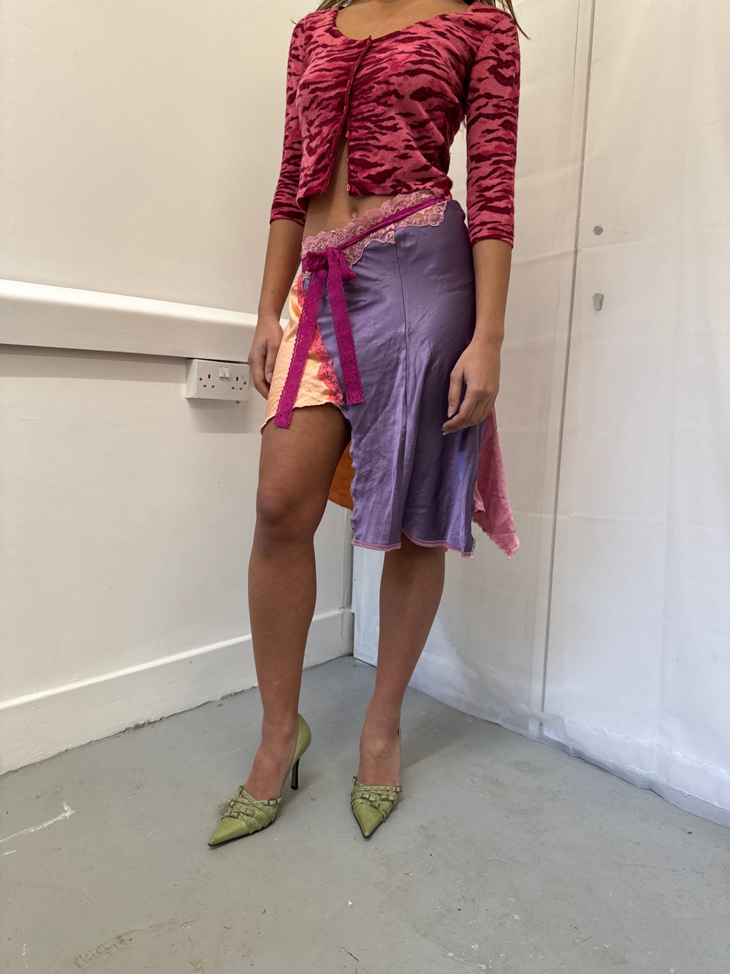 Upcycled pink and orange wrap skirt