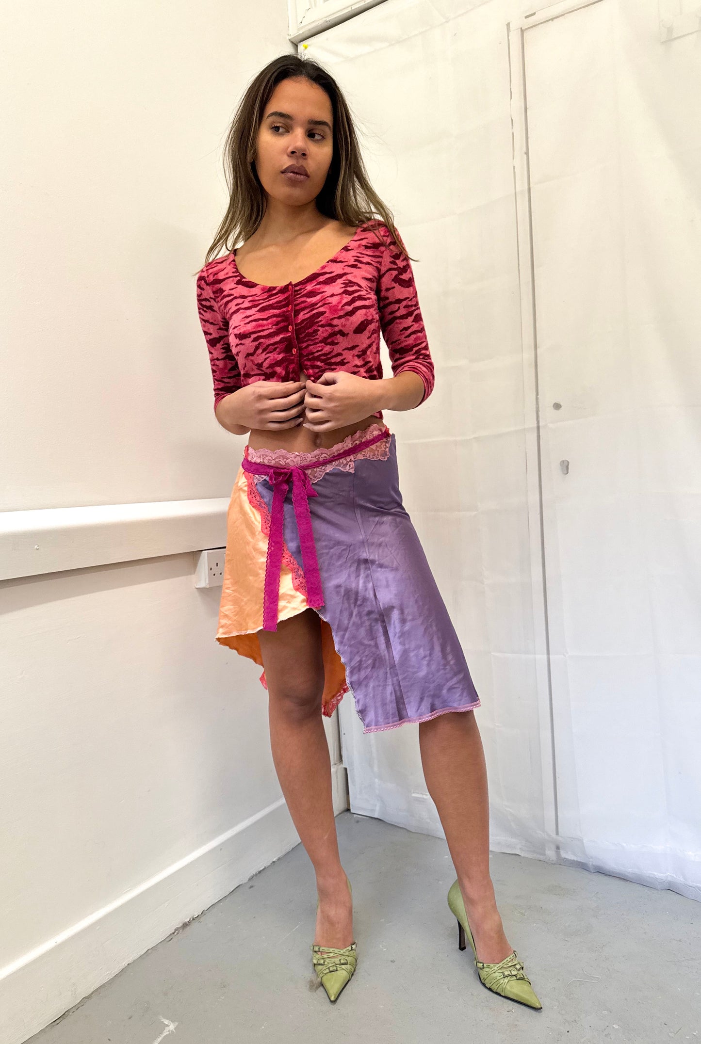 Upcycled pink and orange wrap skirt