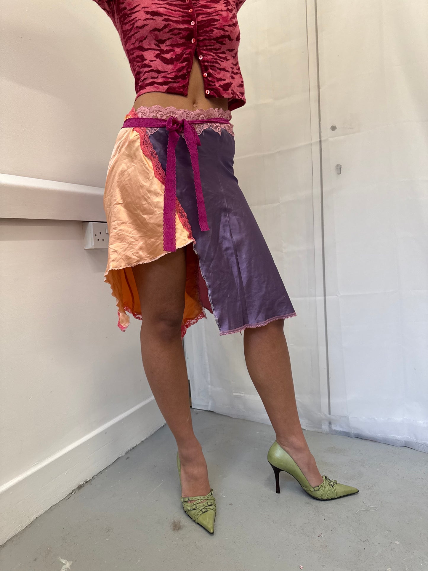 Upcycled pink and orange wrap skirt