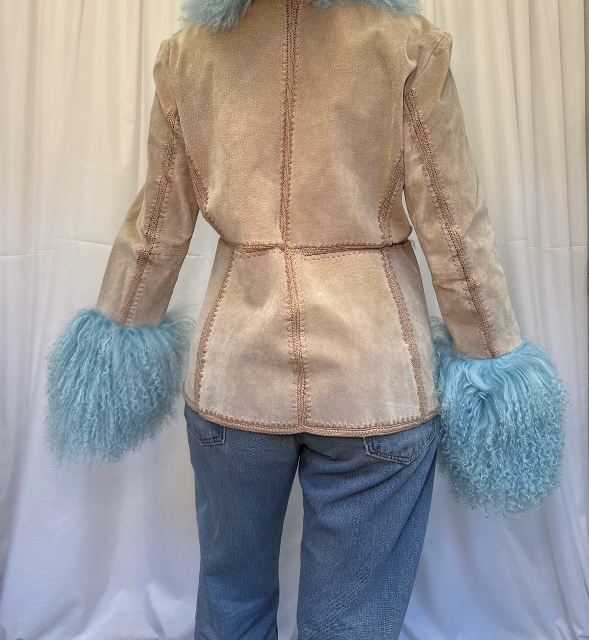 Sand Suede Jacket with Light Blue
