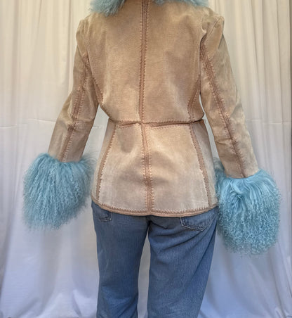 Sand Suede Jacket with Light Blue