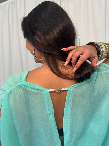 Sea-foam Turquoise Mesh Drape Top