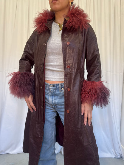 Burgundy Leather Coat with Ombre