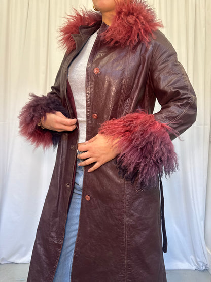 Burgundy Leather Coat with Ombre