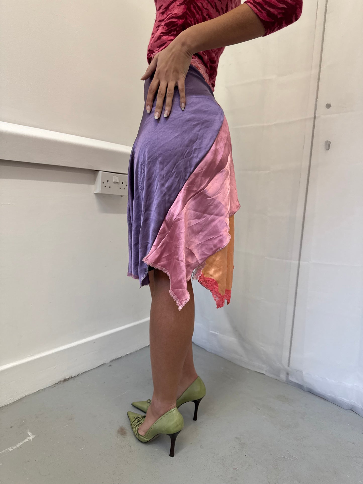 Upcycled pink and orange wrap skirt
