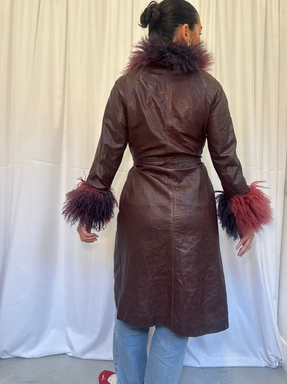 Burgundy Leather Coat with Ombre