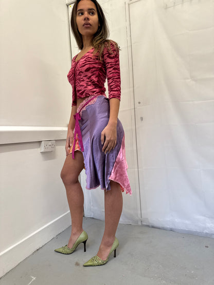 Upcycled pink and orange wrap skirt