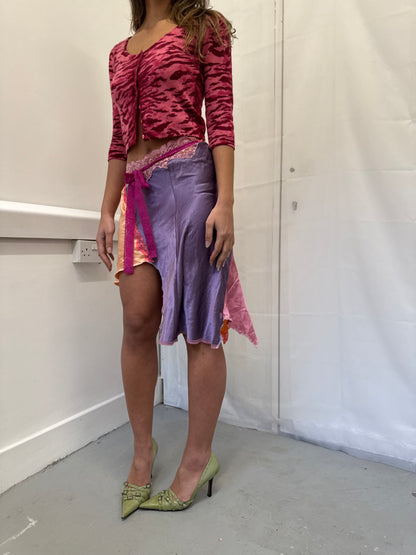 Upcycled pink and orange wrap skirt