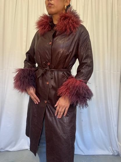 Burgundy Leather Coat with Ombre