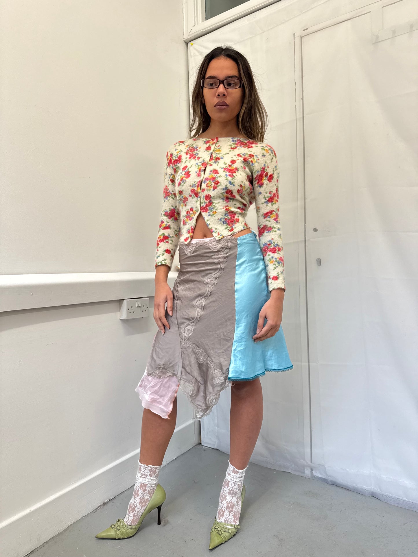 Upcycled blue and grey slip skirt 2