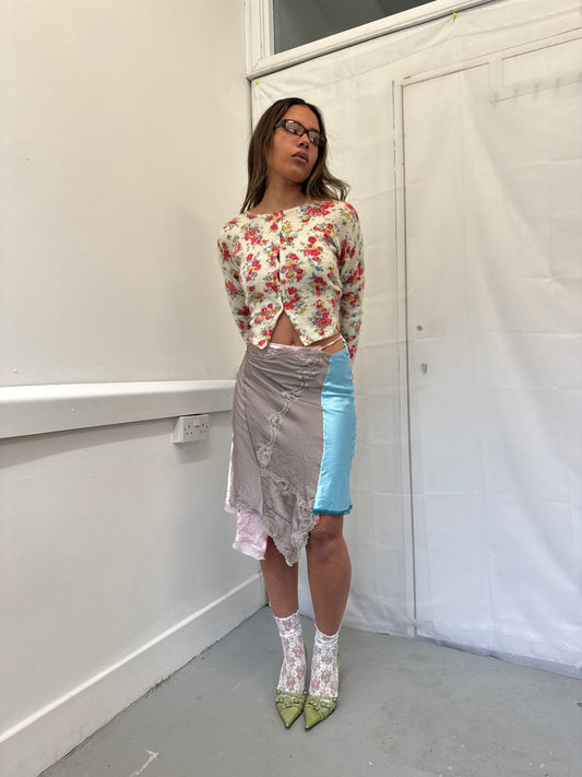 Upcycled blue and grey slip skirt 2