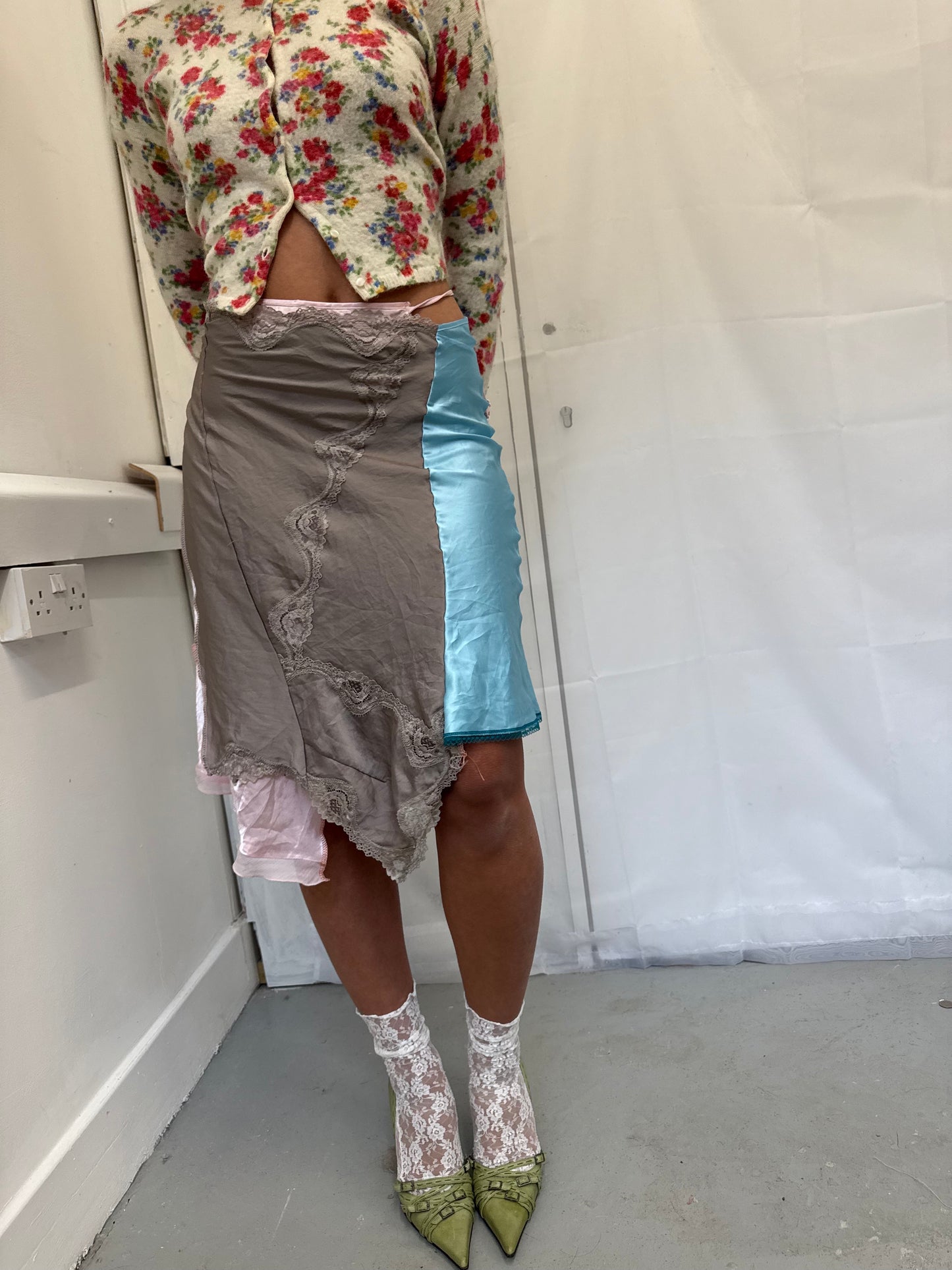 Upcycled blue and grey slip skirt 2