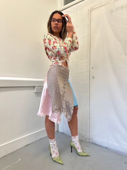 Upcycled blue and grey slip skirt 2