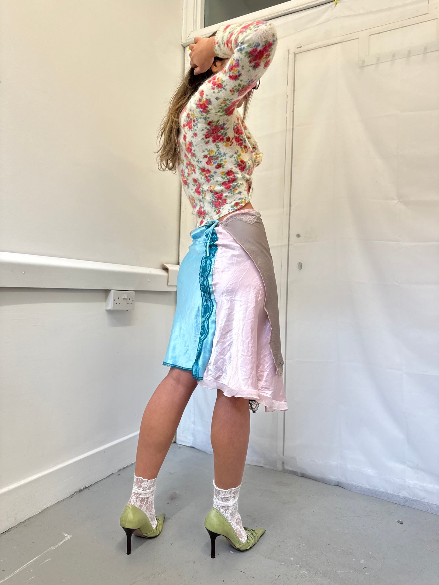 Upcycled blue and grey slip skirt 2