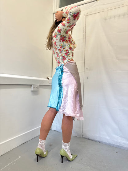 Upcycled blue and grey slip skirt 2