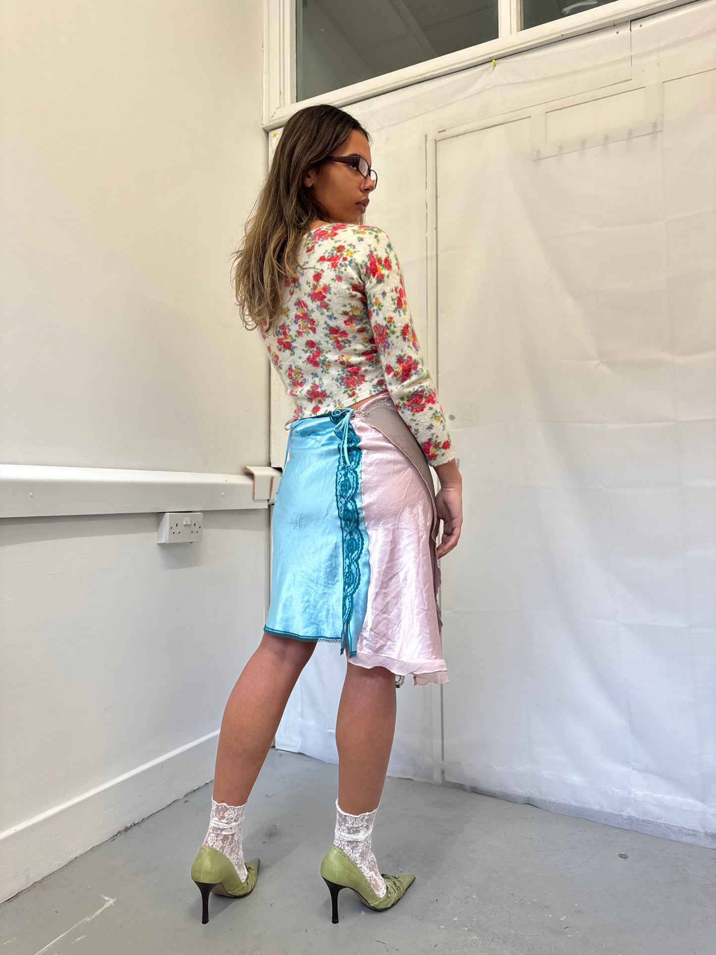 Upcycled blue and grey slip skirt 2