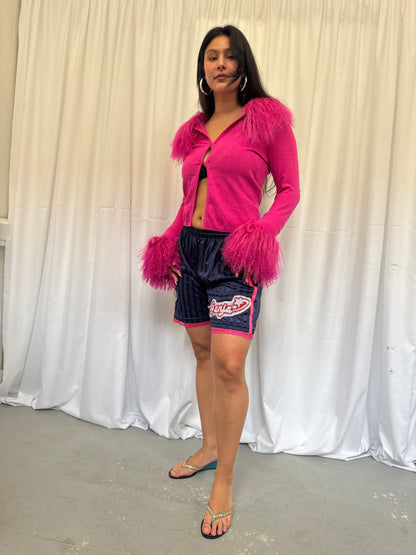 Navy Blue Shorts with Pink Lace Trim