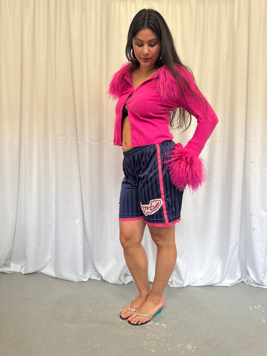 Navy Blue Shorts with Pink Lace Trim