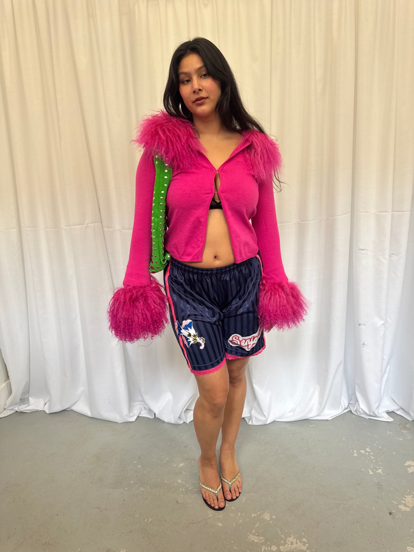 Navy Blue Shorts with Pink Lace Trim