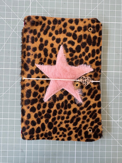 A5 leather journal cover with stars + pocket - 1/1 pieces