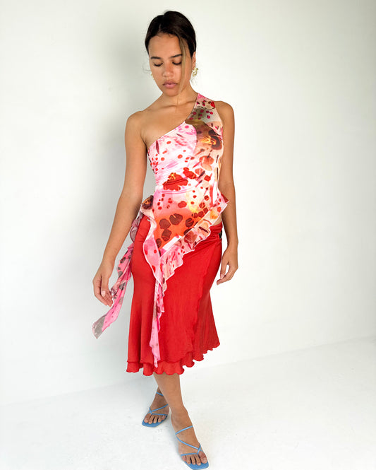 Asymmetric Blossom Ruffle Top - Small