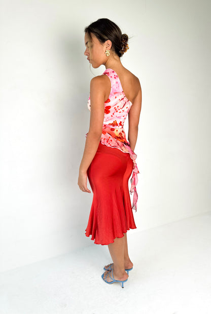 Asymmetric Blossom Ruffle Top
