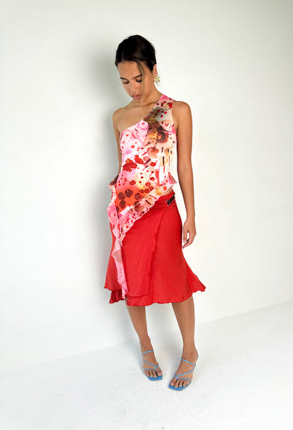 Asymmetric Blossom Ruffle Top