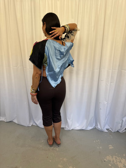 Upcycled Lime Green and Black Lace Top