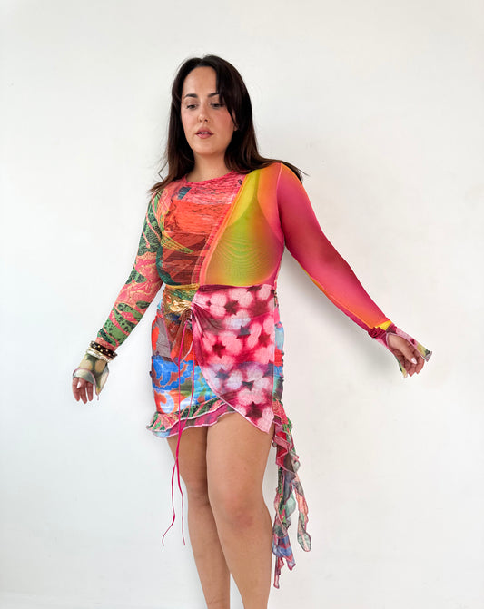 Patchwork Mesh Ruche Top - Large