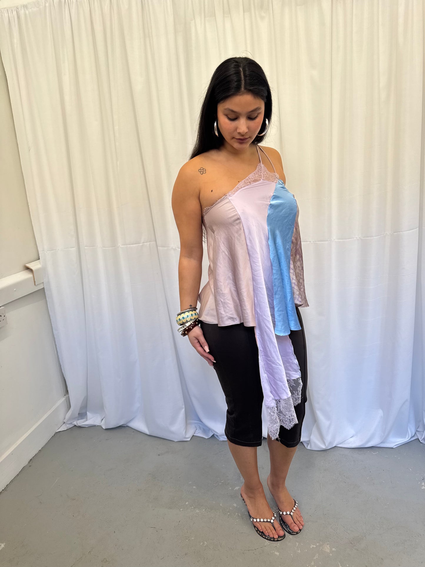 Upcycled One-Shoulder Purple Drape Top