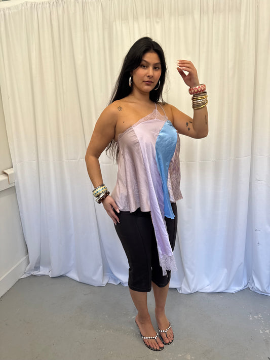 Upcycled One-Shoulder Purple Drape Top