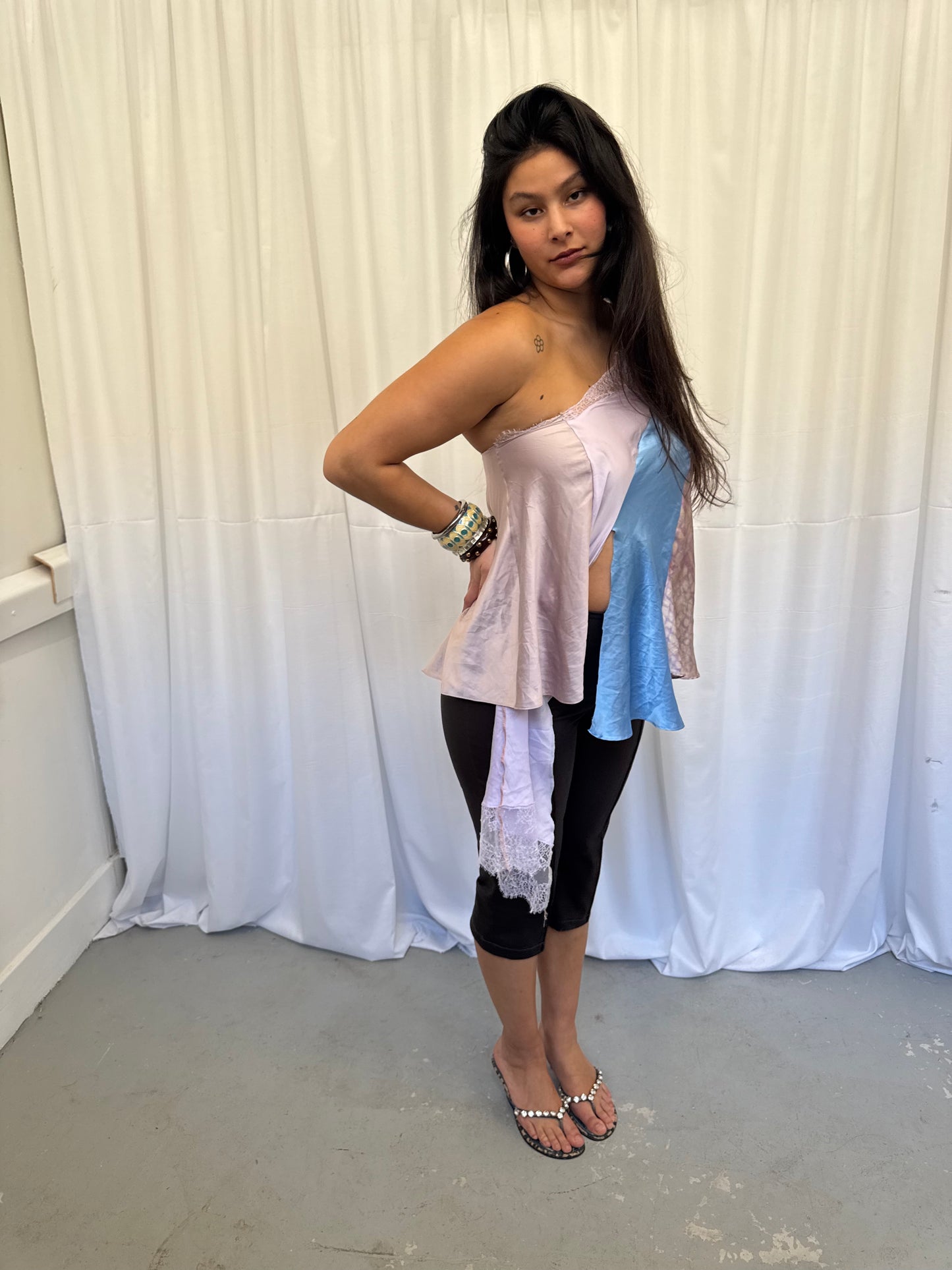 Upcycled One-Shoulder Purple Drape Top